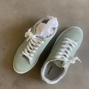 Brand new JustFab mint chamois sneakers, size 10
